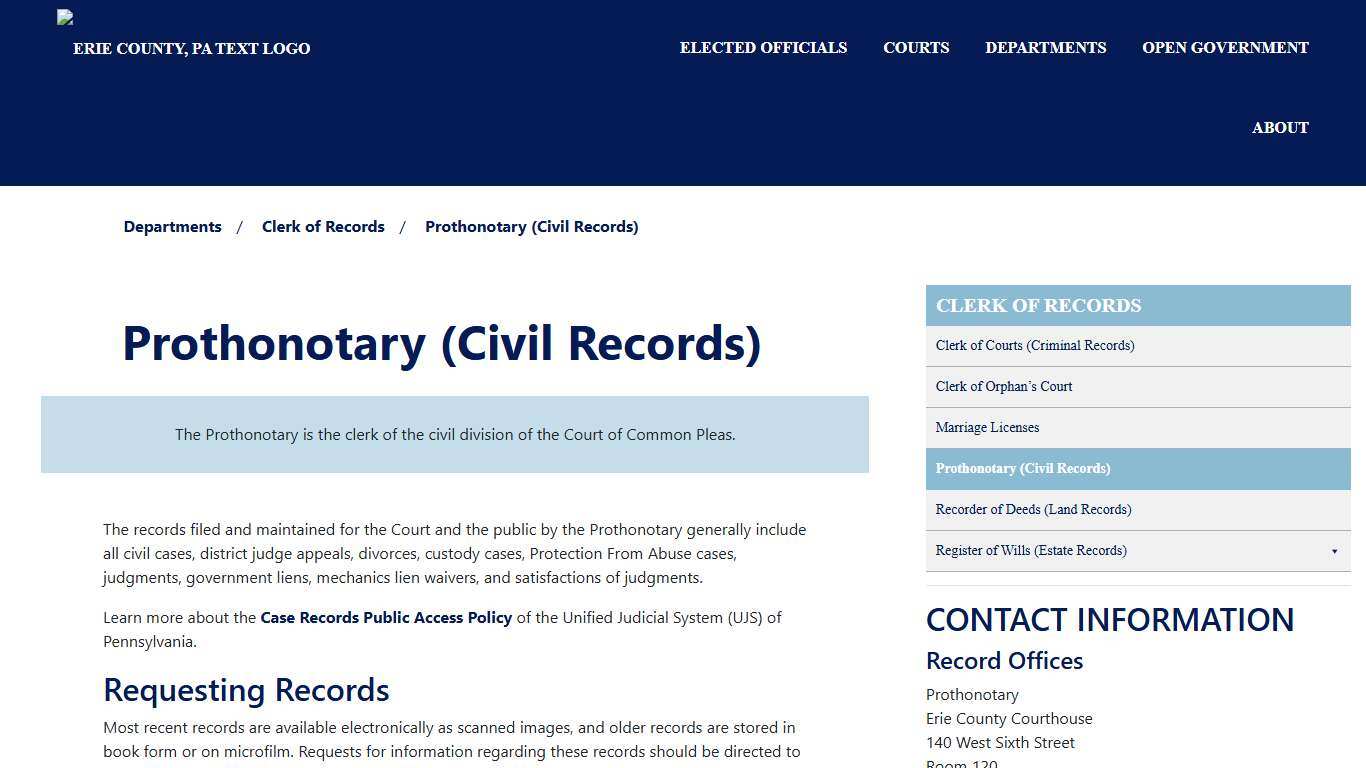 Prothonotary (Civil Records) | Erie County Courts - Erie County, PA